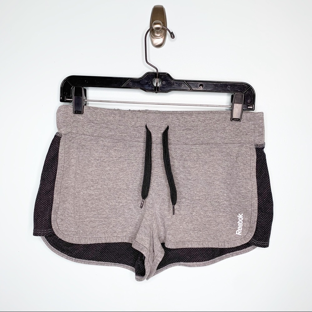 Reebok Gray Cotton & Black Mesh Knit Track Shorts